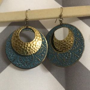Rustic gold and teal earrings